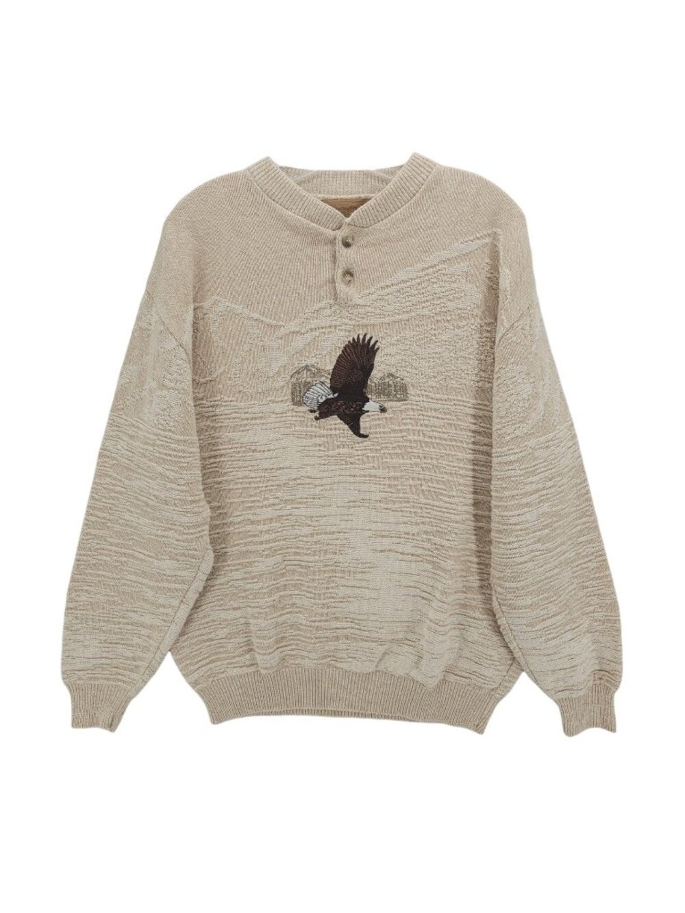 SHENANDOAH Vintage Sweater Ivory Cream Eagle Embroidered MADE IN USA Size LARGE